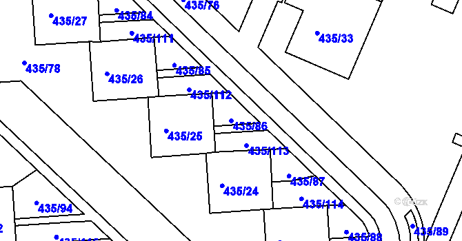 Parcela st. 435/86 v KÚ Mělník, Katastrální mapa