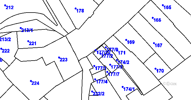 Parcela st. 177/12 v KÚ Mělník, Katastrální mapa