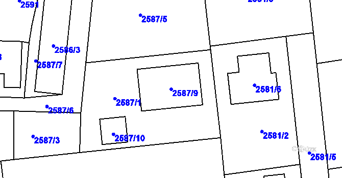 Parcela st. 2587/9 v KÚ Mělník, Katastrální mapa