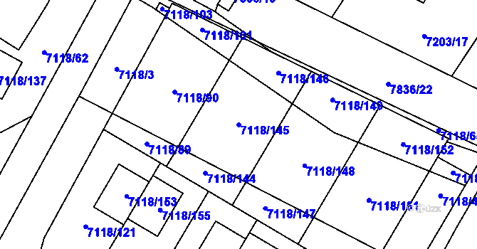 Parcela st. 7118/145 v KÚ Mělník, Katastrální mapa