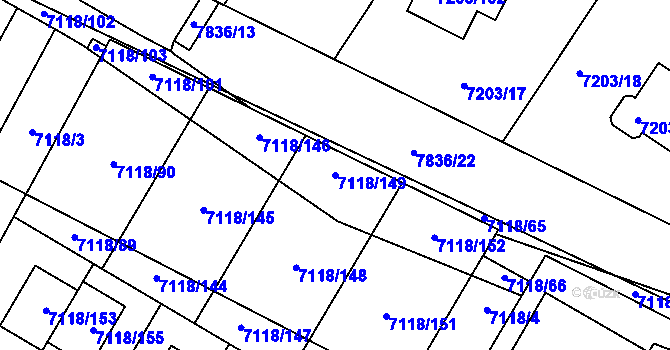 Parcela st. 7118/149 v KÚ Mělník, Katastrální mapa