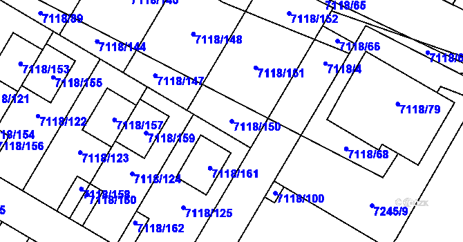 Parcela st. 7118/150 v KÚ Mělník, Katastrální mapa
