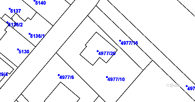Parcela st. 4977/20 v KÚ Mělník, Katastrální mapa