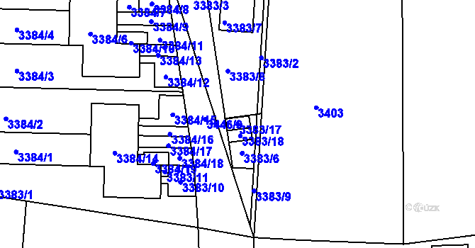 Parcela st. 3383/17 v KÚ Mělník, Katastrální mapa