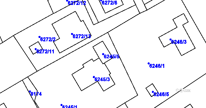 Parcela st. 6245/5 v KÚ Mělník, Katastrální mapa