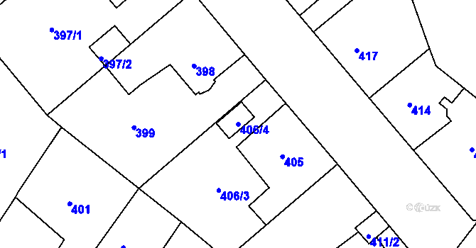 Parcela st. 406/4 v KÚ Mělník, Katastrální mapa