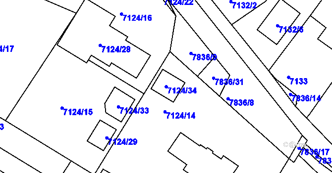 Parcela st. 7124/34 v KÚ Mělník, Katastrální mapa