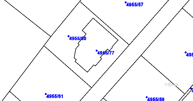 Parcela st. 4955/77 v KÚ Mělník, Katastrální mapa