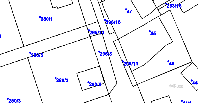 Parcela st. 296/3 v KÚ Vehlovice, Katastrální mapa