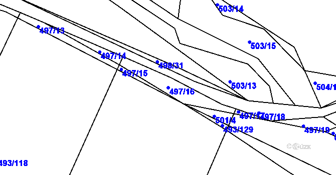 Parcela st. 497/16 v KÚ Vehlovice, Katastrální mapa