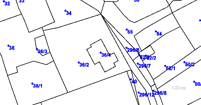 Parcela st. 36/4 v KÚ Vehlovice, Katastrální mapa