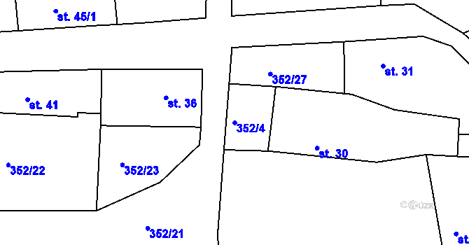 Parcela st. 352/4 v KÚ Korno, Katastrální mapa