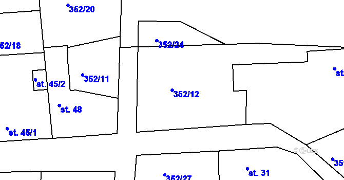 Parcela st. 352/12 v KÚ Korno, Katastrální mapa