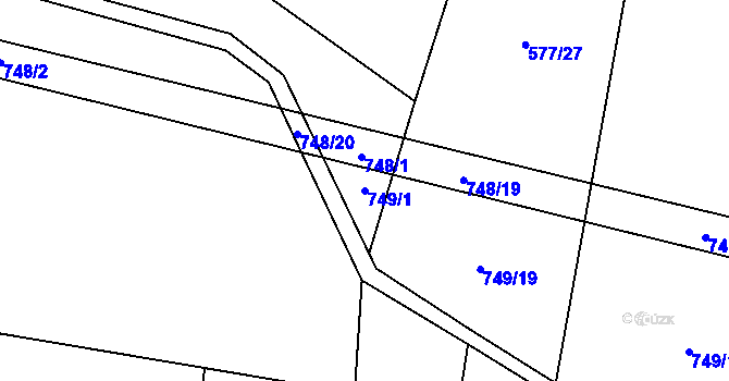 Parcela st. 749/1 v KÚ Korno, Katastrální mapa