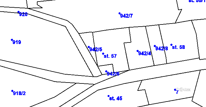 Parcela st. 57 v KÚ Měňany, Katastrální mapa