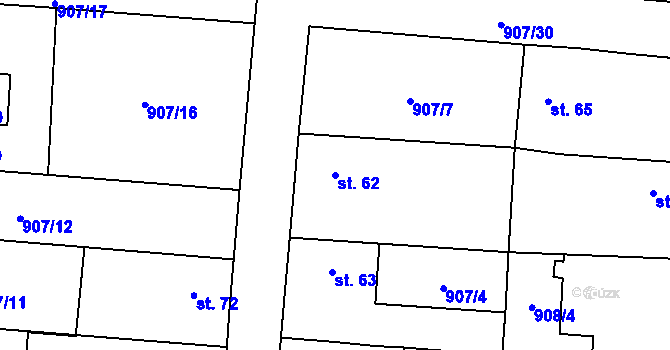 Parcela st. 62 v KÚ Měňany, Katastrální mapa