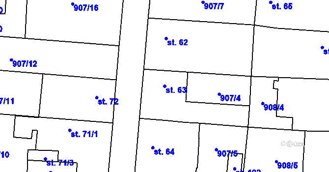 Parcela st. 63 v KÚ Měňany, Katastrální mapa