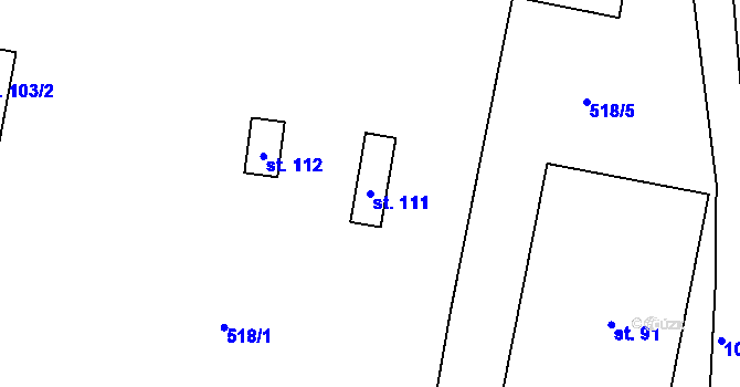 Parcela st. 111 v KÚ Měňany, Katastrální mapa
