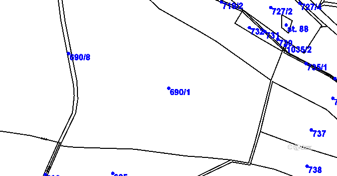 Parcela st. 690/1 v KÚ Měňany, Katastrální mapa