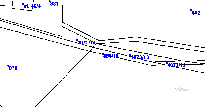Parcela st. 886/18 v KÚ Měňany, Katastrální mapa
