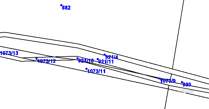 Parcela st. 921/4 v KÚ Měňany, Katastrální mapa