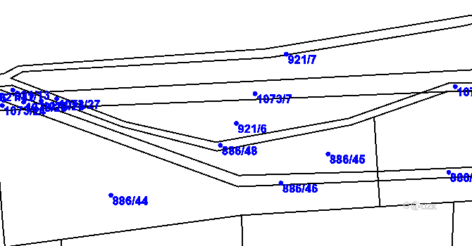 Parcela st. 921/6 v KÚ Měňany, Katastrální mapa