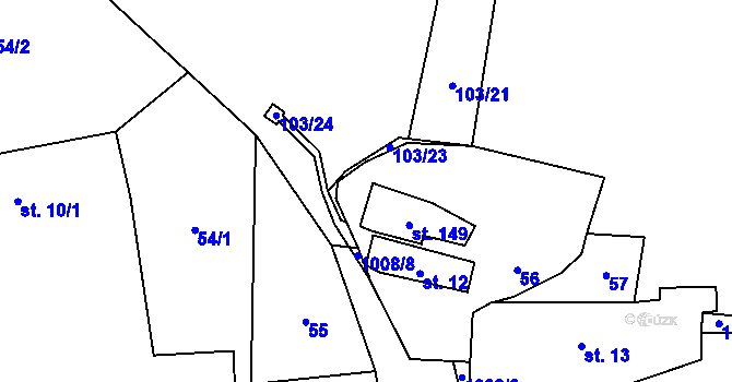 Parcela st. 103/18 v KÚ Měňany, Katastrální mapa
