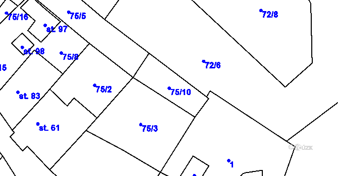 Parcela st. 75/10 v KÚ Měňany, Katastrální mapa