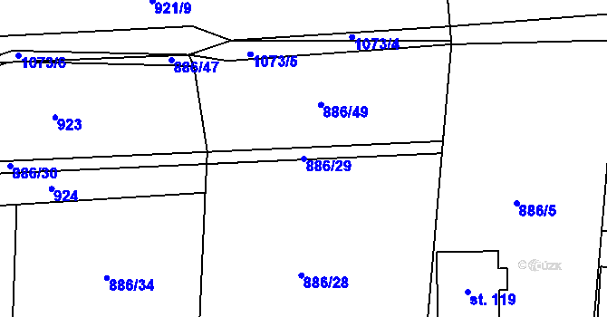 Parcela st. 886/29 v KÚ Měňany, Katastrální mapa