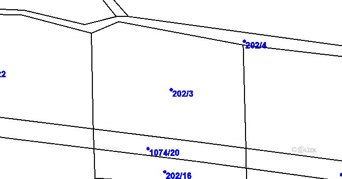 Parcela st. 202/3 v KÚ Měňany, Katastrální mapa