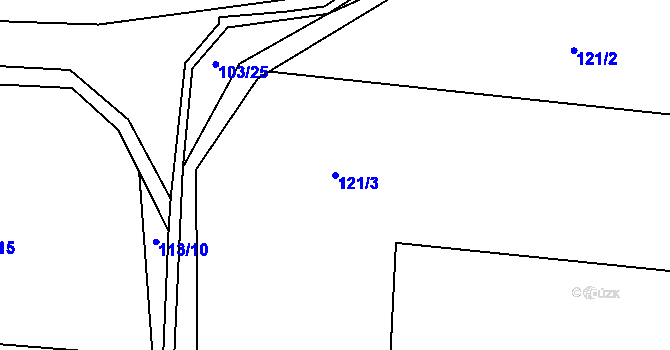 Parcela st. 121/3 v KÚ Měňany, Katastrální mapa