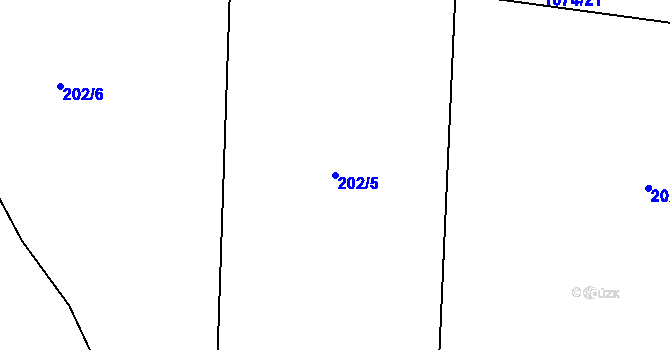 Parcela st. 202/5 v KÚ Měňany, Katastrální mapa