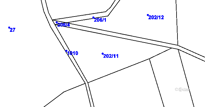 Parcela st. 202/11 v KÚ Měňany, Katastrální mapa