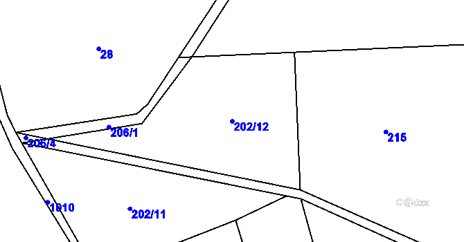 Parcela st. 202/12 v KÚ Měňany, Katastrální mapa