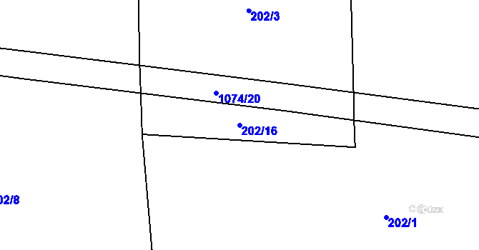 Parcela st. 202/16 v KÚ Měňany, Katastrální mapa