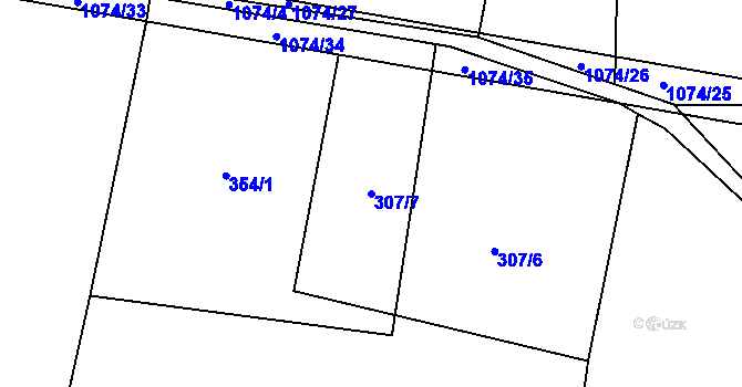 Parcela st. 307/7 v KÚ Měňany, Katastrální mapa