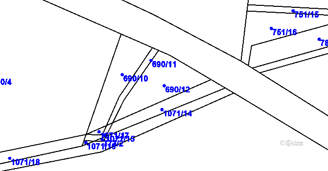 Parcela st. 690/12 v KÚ Měňany, Katastrální mapa