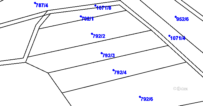 Parcela st. 792/3 v KÚ Měňany, Katastrální mapa
