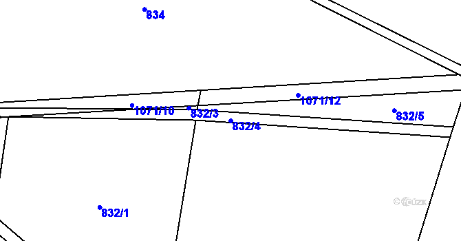 Parcela st. 832/4 v KÚ Měňany, Katastrální mapa