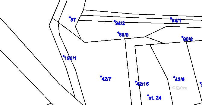 Parcela st. 42/1 v KÚ Tobolka, Katastrální mapa