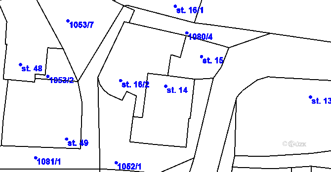 Parcela st. 14 v KÚ Menhartice, Katastrální mapa
