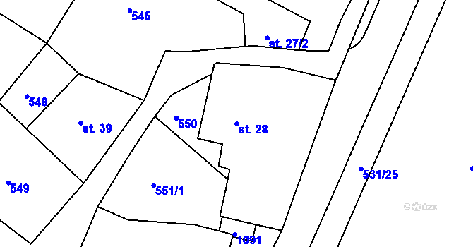 Parcela st. 28 v KÚ Menhartice, Katastrální mapa