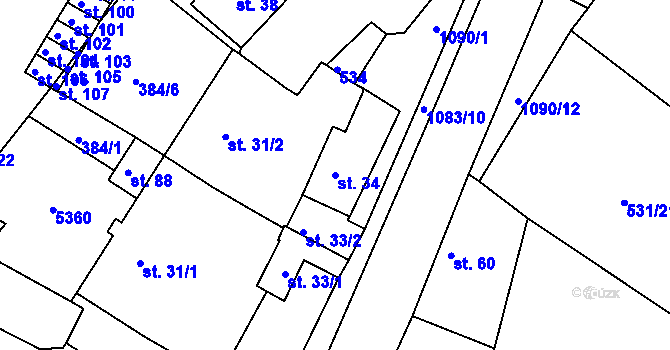 Parcela st. 34 v KÚ Menhartice, Katastrální mapa
