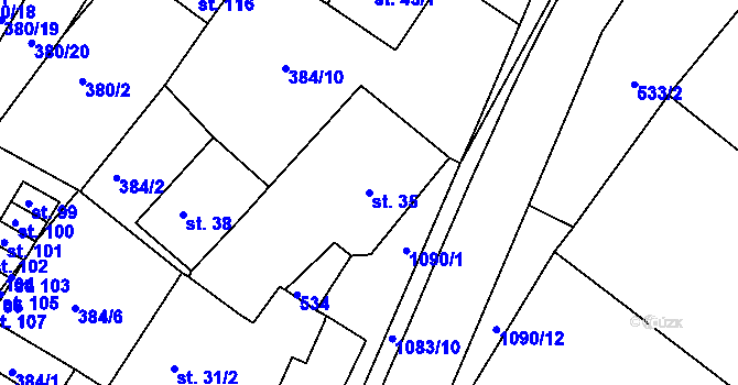 Parcela st. 35 v KÚ Menhartice, Katastrální mapa
