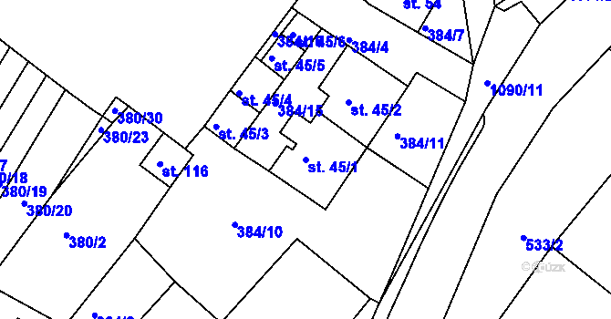 Parcela st. 45/1 v KÚ Menhartice, Katastrální mapa