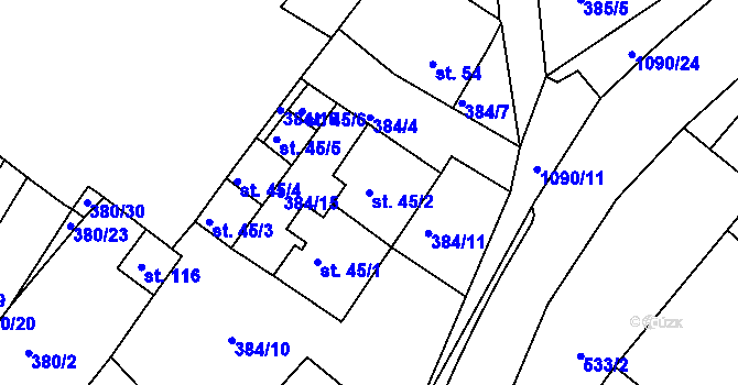 Parcela st. 45/2 v KÚ Menhartice, Katastrální mapa