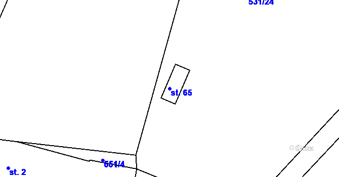 Parcela st. 65 v KÚ Menhartice, Katastrální mapa