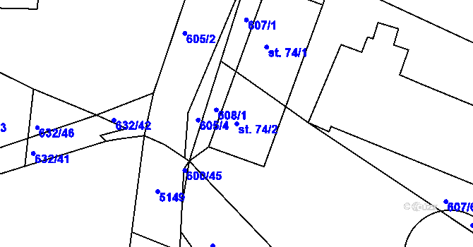 Parcela st. 74/2 v KÚ Menhartice, Katastrální mapa
