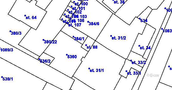 Parcela st. 88 v KÚ Menhartice, Katastrální mapa