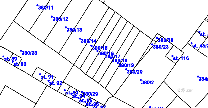Parcela st. 380/17 v KÚ Menhartice, Katastrální mapa
